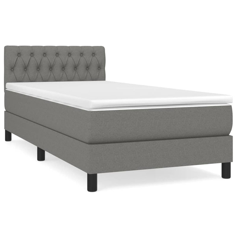 Boxspring met matras stof donkergrijs 90x200 cm