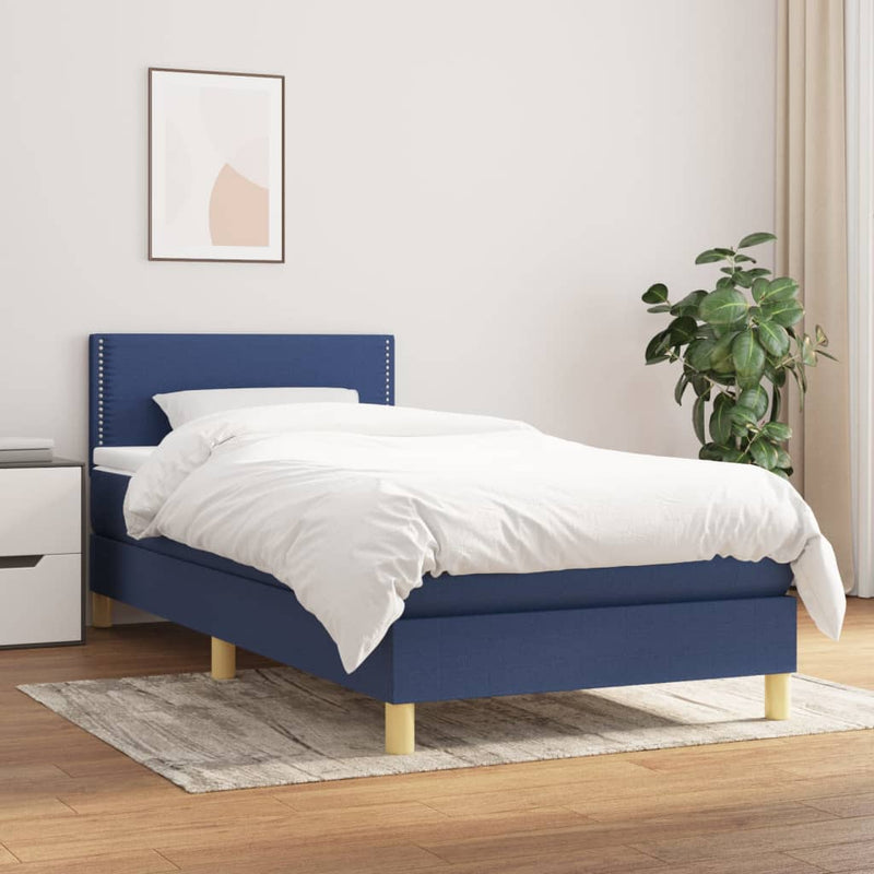 Boxspring met matras stof blauw 100x200 cm