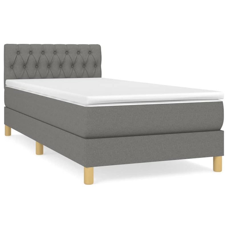 Boxspring met matras stof donkergrijs 90x190 cm