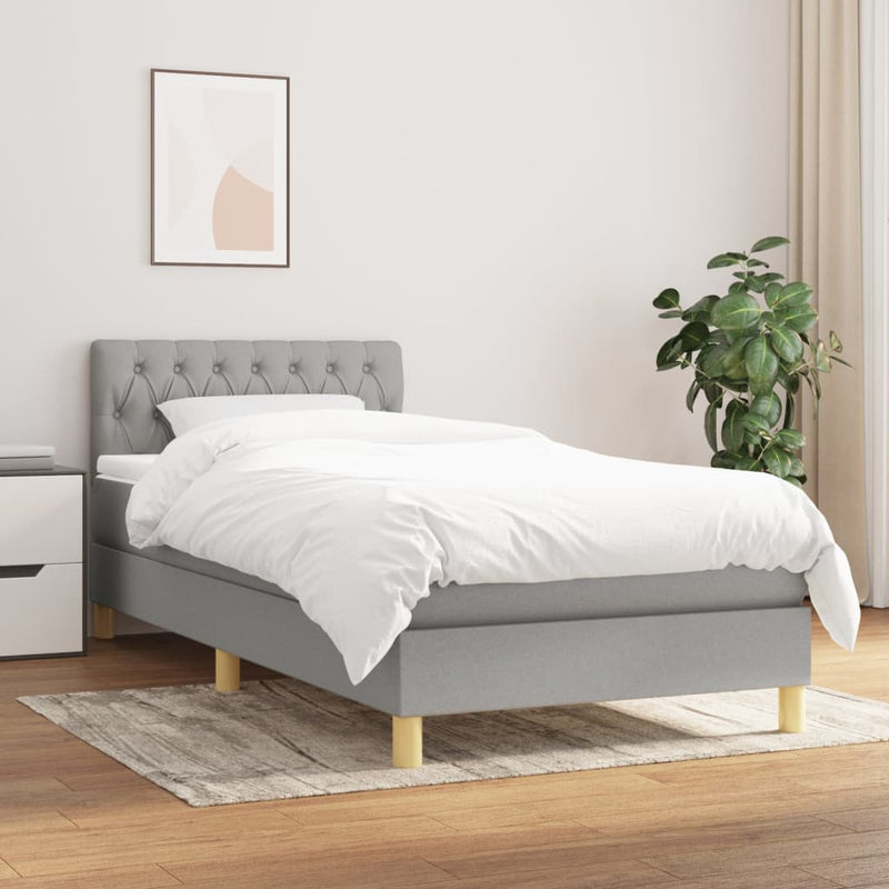 Boxspring met matras stof lichtgrijs 90x200 cm