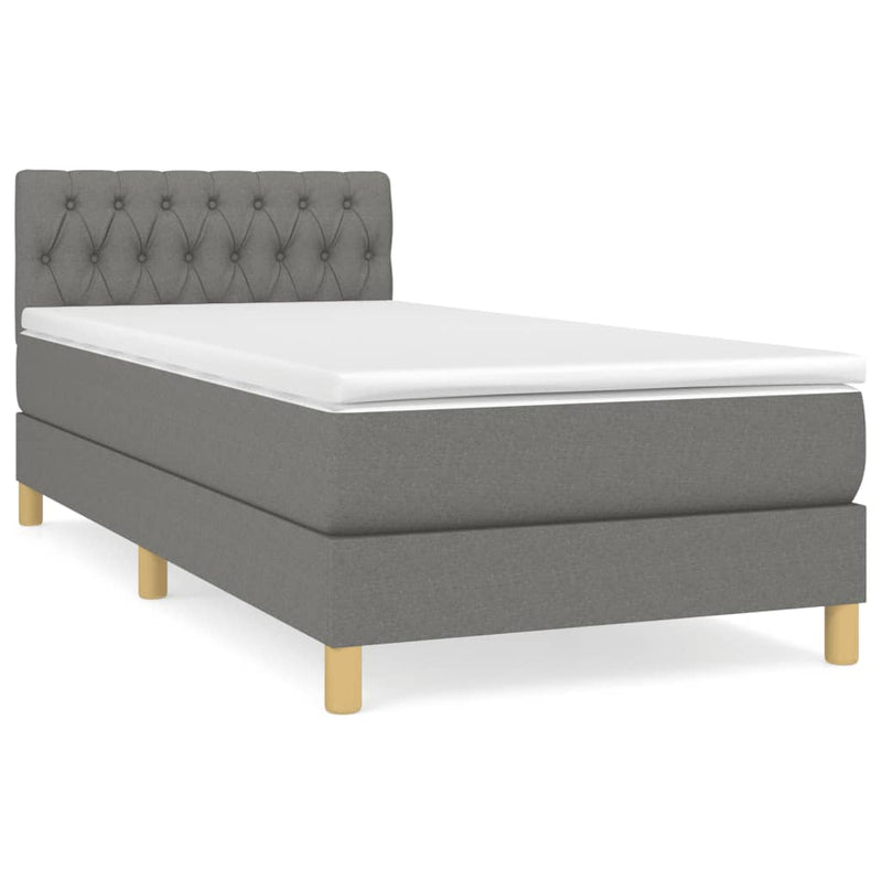 Boxspring met matras stof donkergrijs 90x200 cm