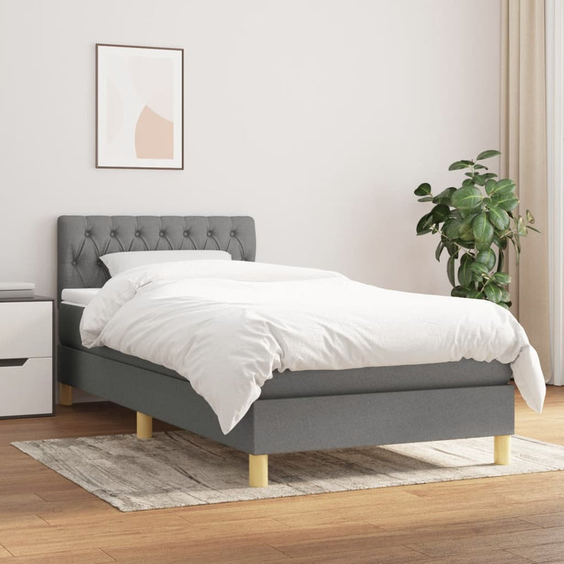 Boxspring met matras stof donkergrijs 90x200 cm