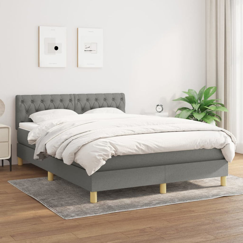 Boxspring met matras stof donkergrijs 140x200 cm