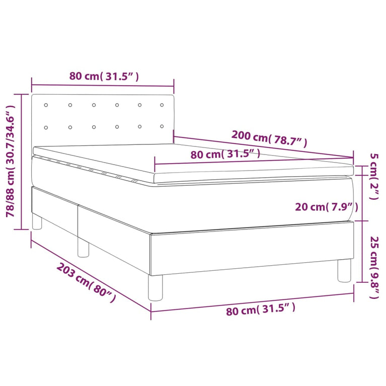 Boxspring met matras stof donkergrijs 80x200 cm