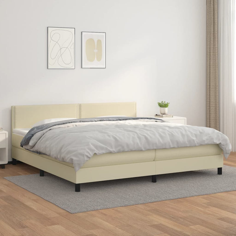 Boxspring met matras kunstleer crèmekleurig 200x200 cm
