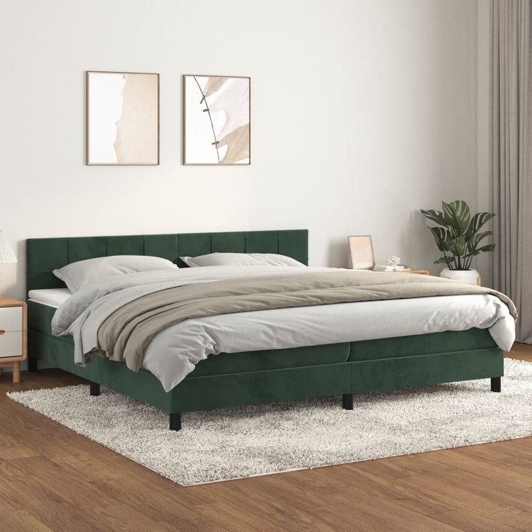 Boxspring met matras fluweel donkergroen 200x200 cm
