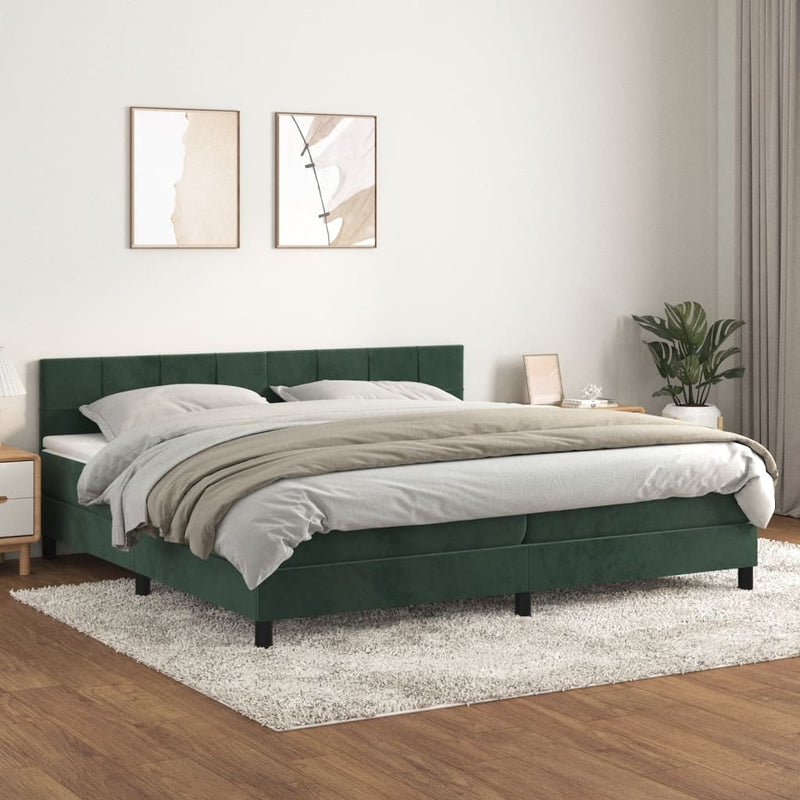 Boxspring met matras fluweel donkergroen 200x200 cm