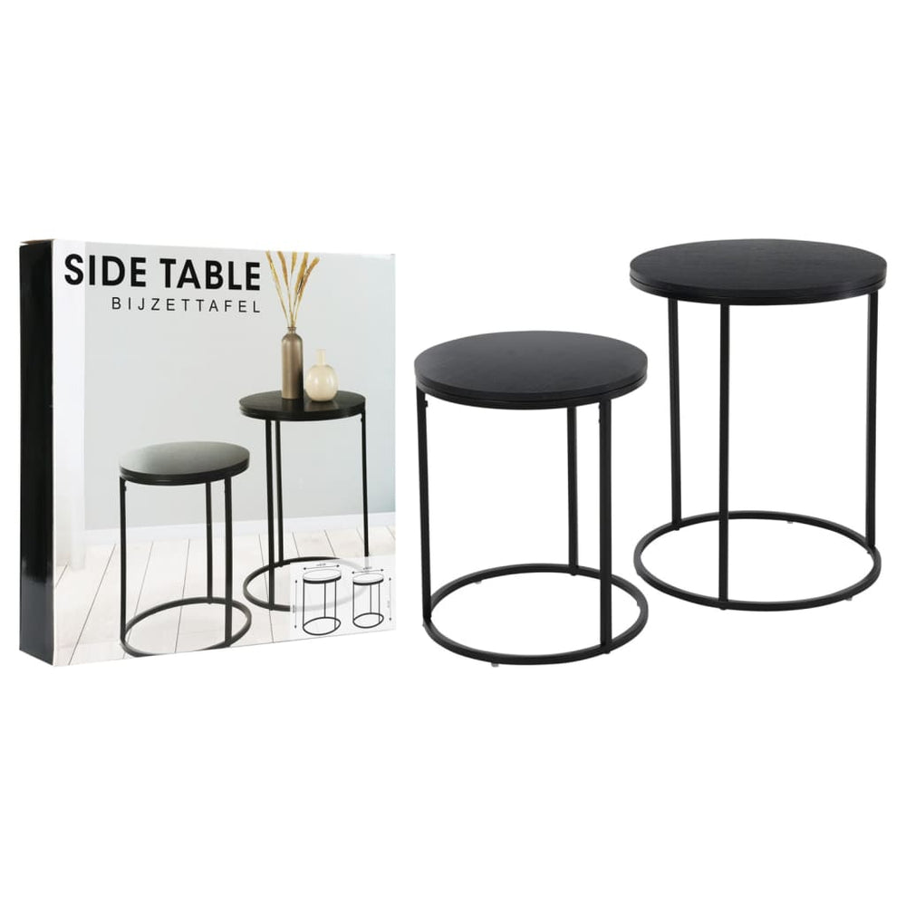 H&S Collection Bijzettafelset 2 st met houten blad zwart MeubelReus