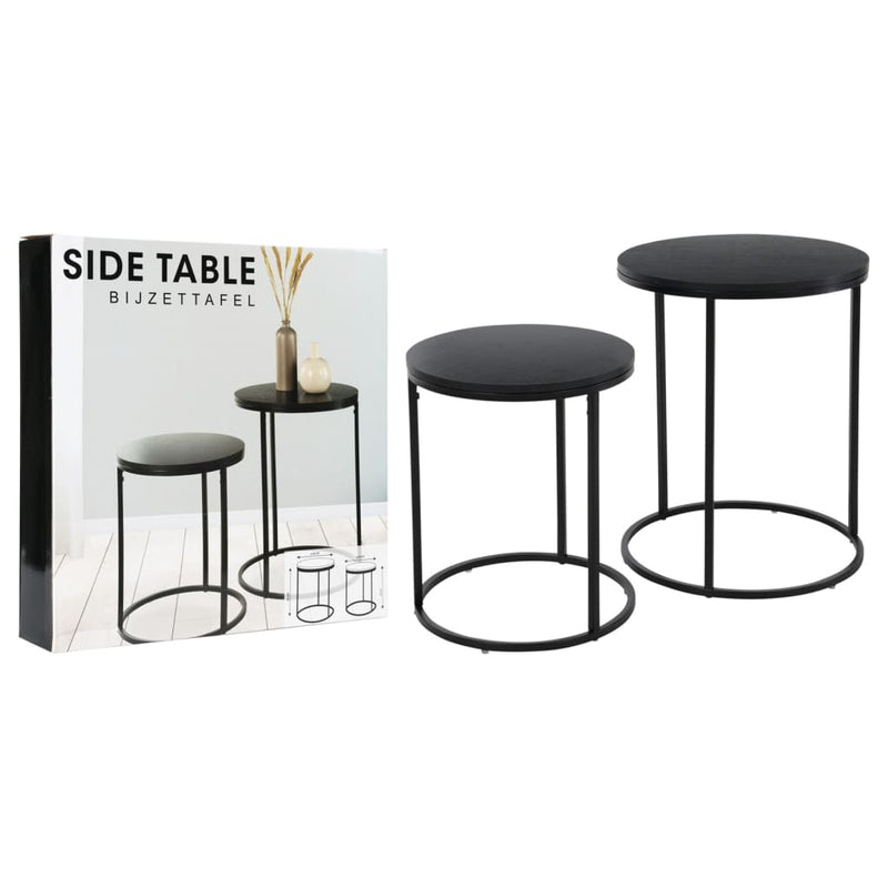 H&S Collection Bijzettafelset 2 st met houten blad zwart MeubelReus