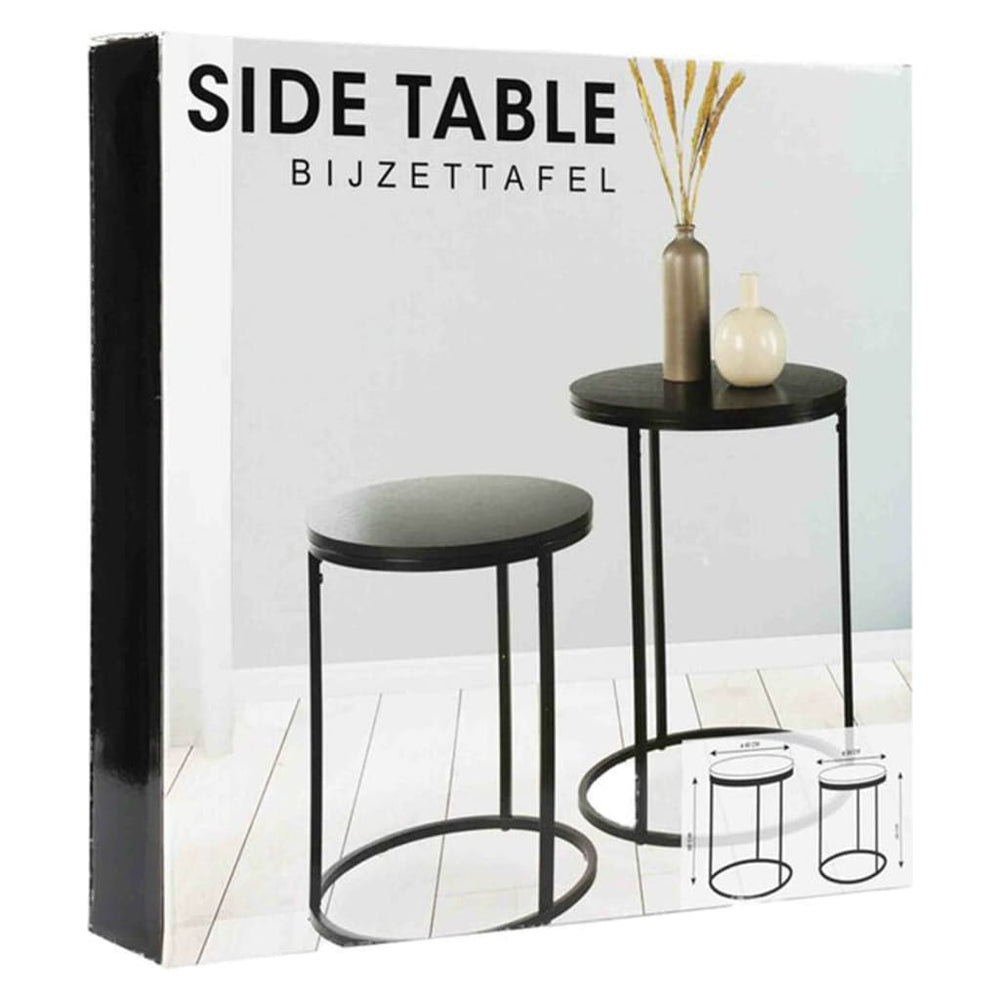 H&S Collection Bijzettafelset 2 st met houten blad zwart MeubelReus