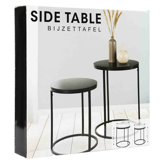 H&S Collection Bijzettafelset 2 st met houten blad zwart MeubelReus