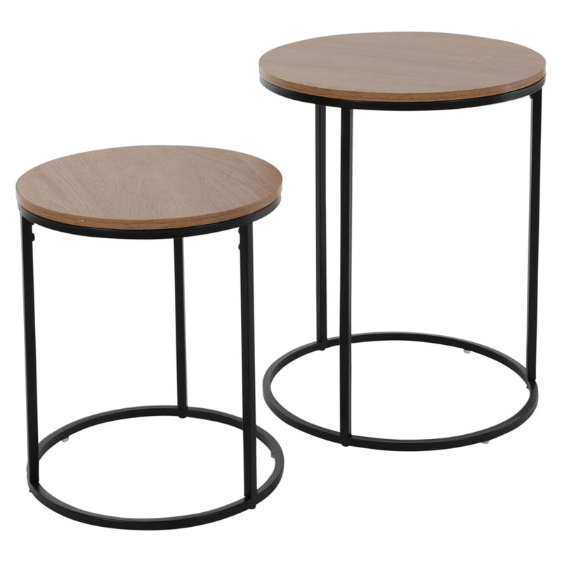 H&S Collection Bijzettafelset 2 st met houten tafelblad naturel, zwart MeubelReus