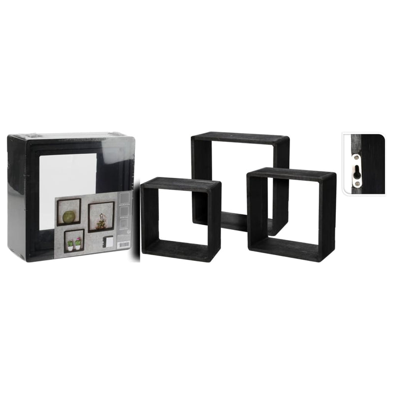 H&S Collection 3-delige Wandschapset 28,5x28,5x12 cm zwart MeubelReus