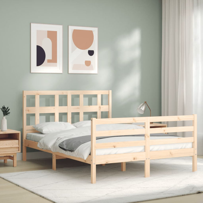 Bedframe met hoofdbord massief hout 140x200 cm