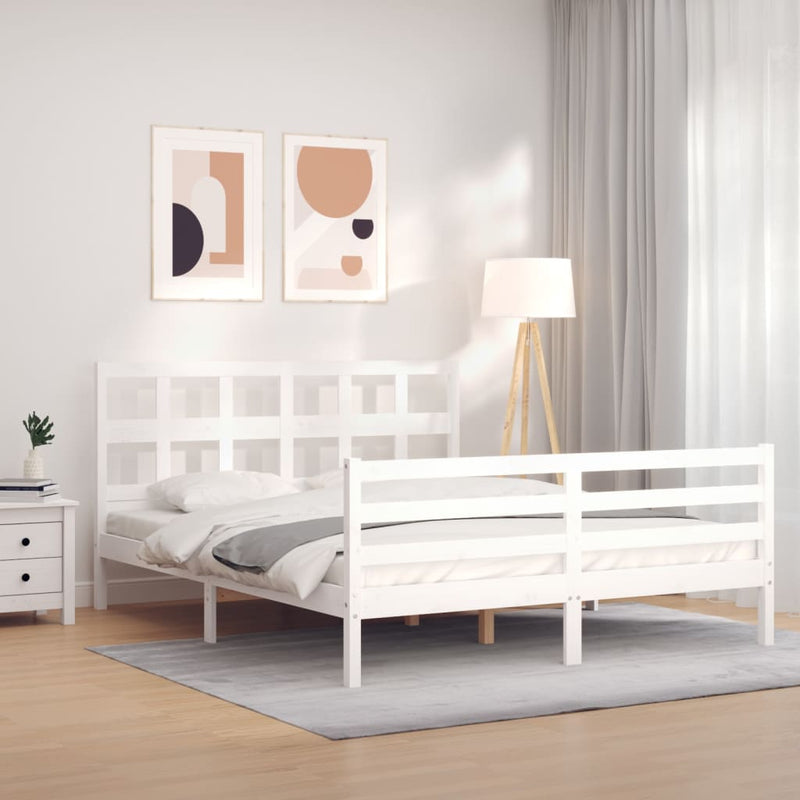 Bedframe met hoofdbord massief hout wit 5 FT King Size