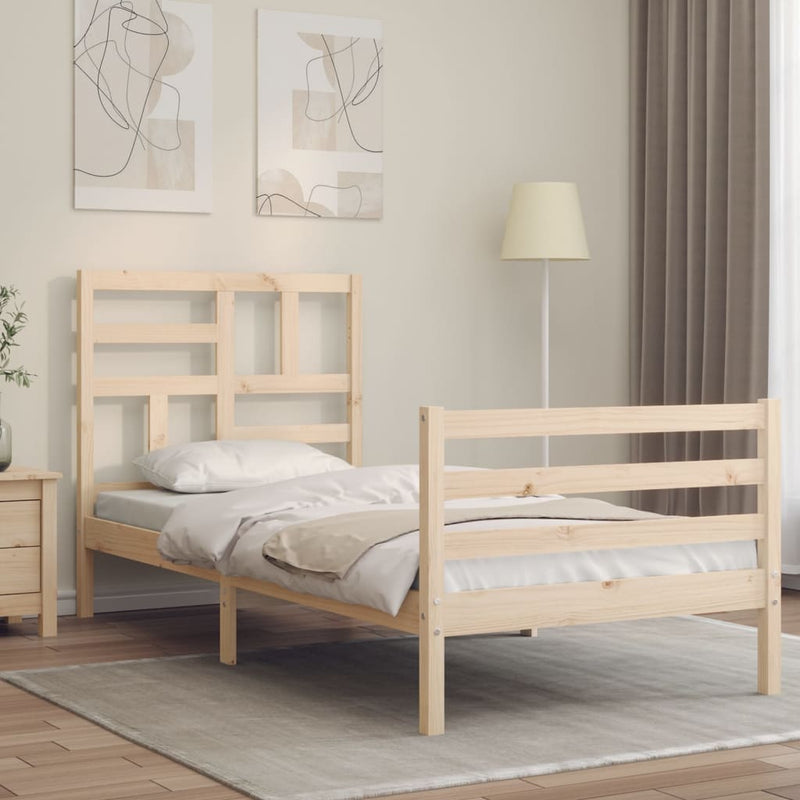 Bedframe met hoofdbord massief hout 3FT Single