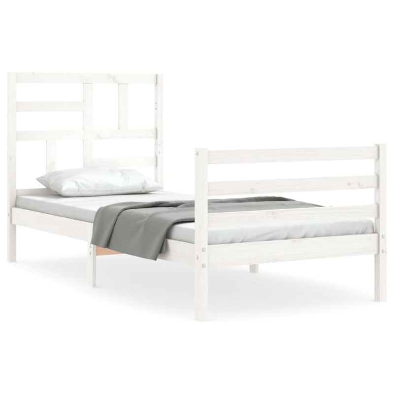 Bedframe met hoofdbord massief hout wit 3FT Single