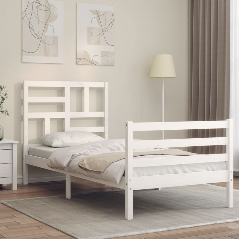Bedframe met hoofdbord massief hout wit 3FT Single