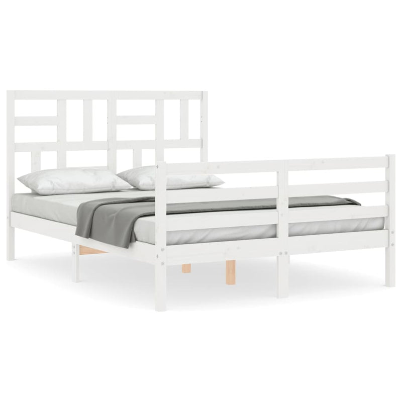 Bedframe met hoofdbord massief hout wit 120x200 cm
