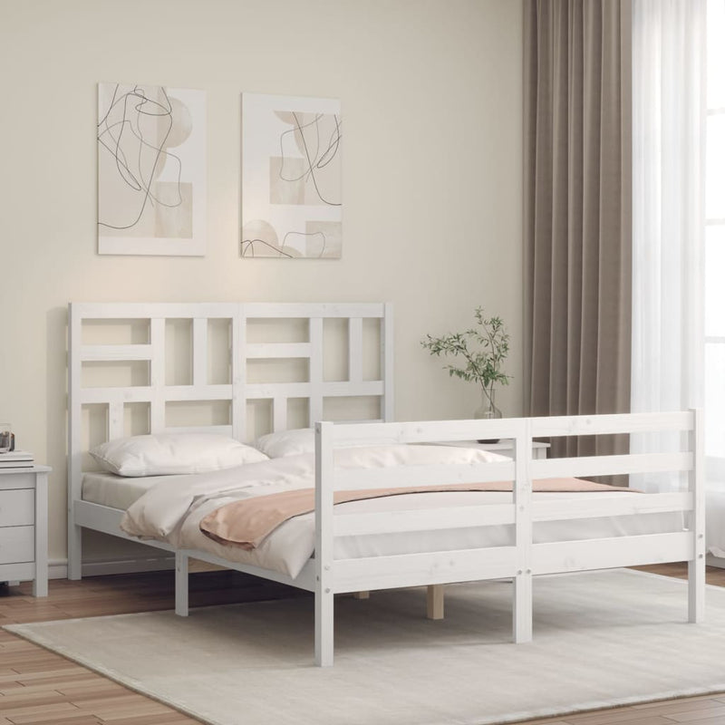 Bedframe met hoofdbord massief hout wit 120x200 cm