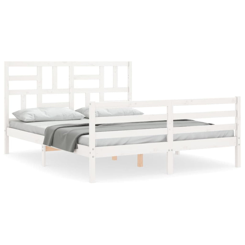 Bedframe met hoofdbord massief hout wit 5 FT King Size