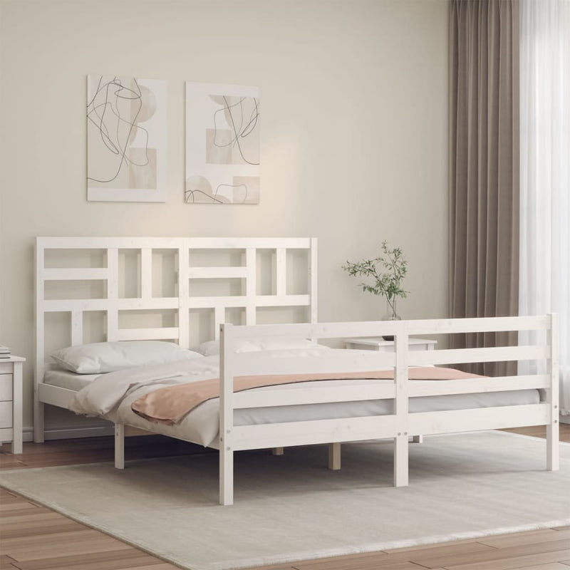 Bedframe met hoofdbord massief hout wit 5 FT King Size