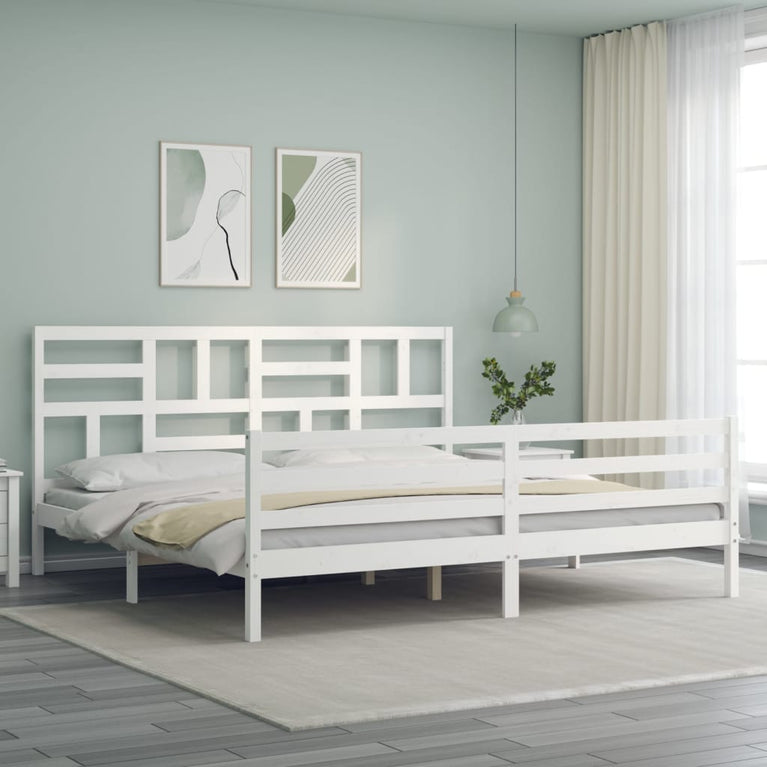 Bedframe met hoofdbord massief hout wit Super King Size