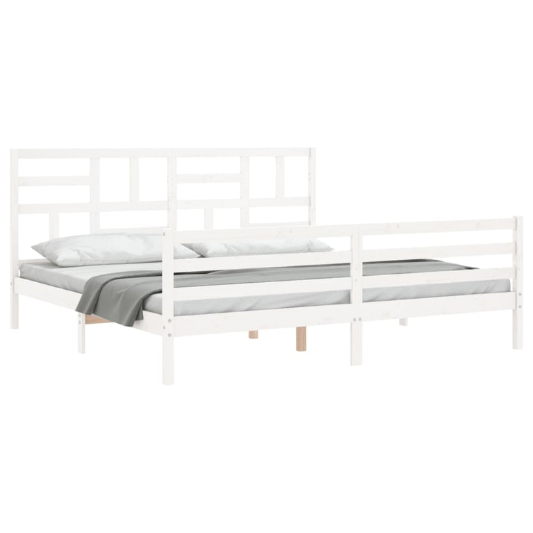 Bedframe met hoofdbord massief hout wit Super King Size