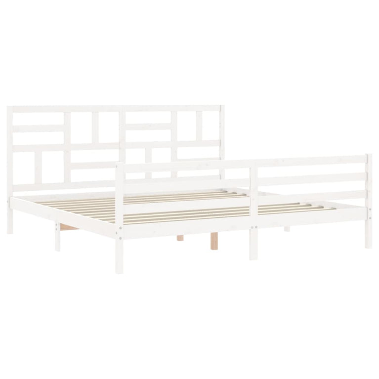 Bedframe met hoofdbord massief hout wit Super King Size