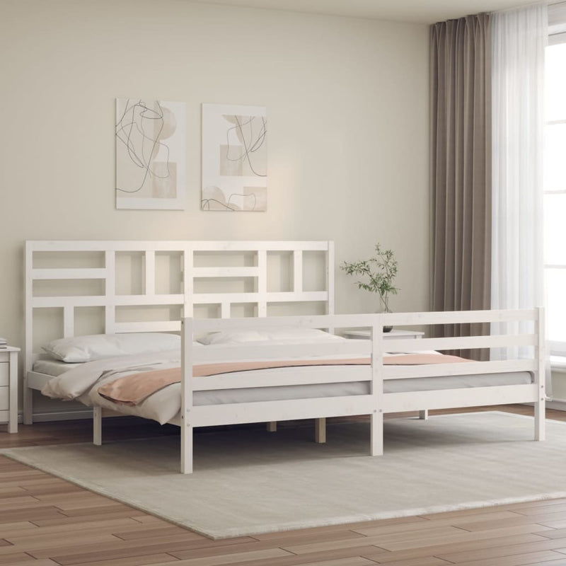 Bedframe met hoofdbord massief hout wit Super King Size