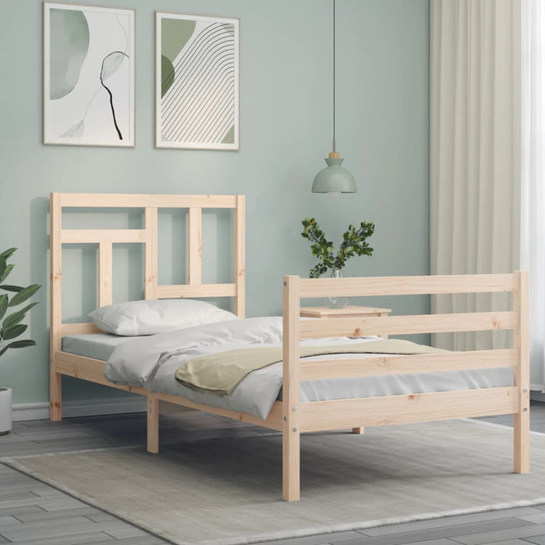 Bedframe met hoofdbord massief hout 3FT Single