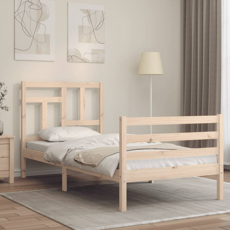 Bedframe met hoofdbord massief hout 3FT Single