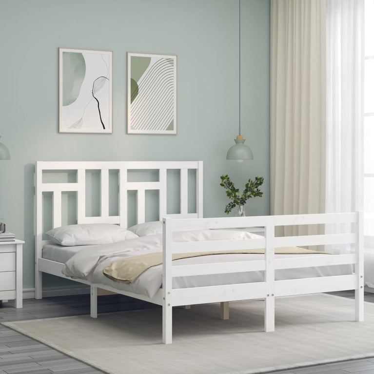 Bedframe met hoofdbord massief hout wit 4FT Small Double