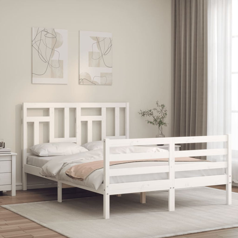 Bedframe met hoofdbord massief hout wit 4FT Small Double