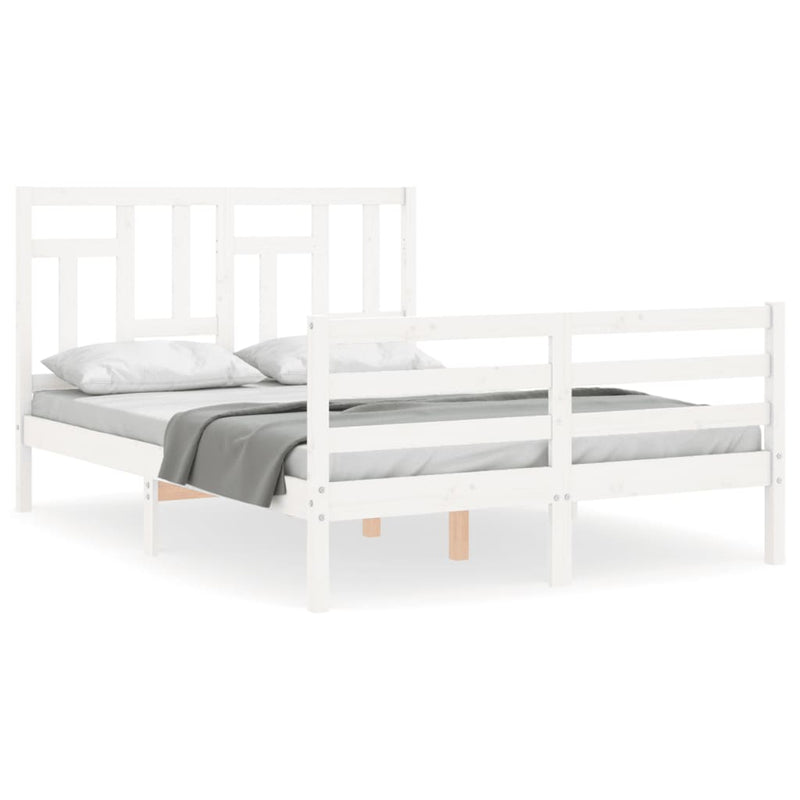Bedframe met hoofdbord massief hout wit 140x190 cm