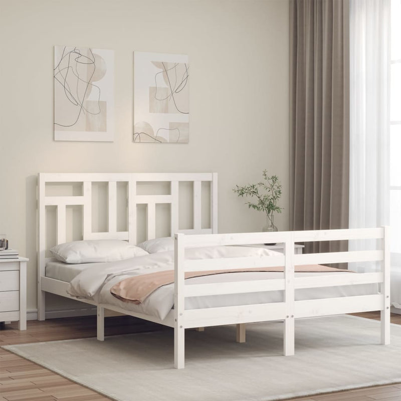Bedframe met hoofdbord massief hout wit 140x190 cm