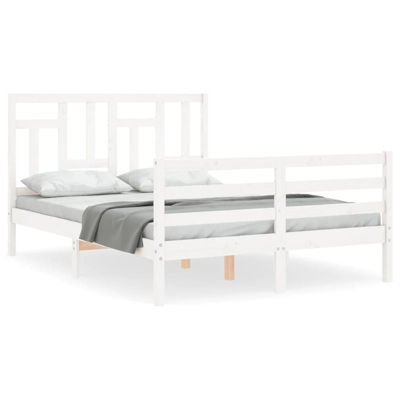 Bedframe met hoofdbord massief hout wit 120x200 cm