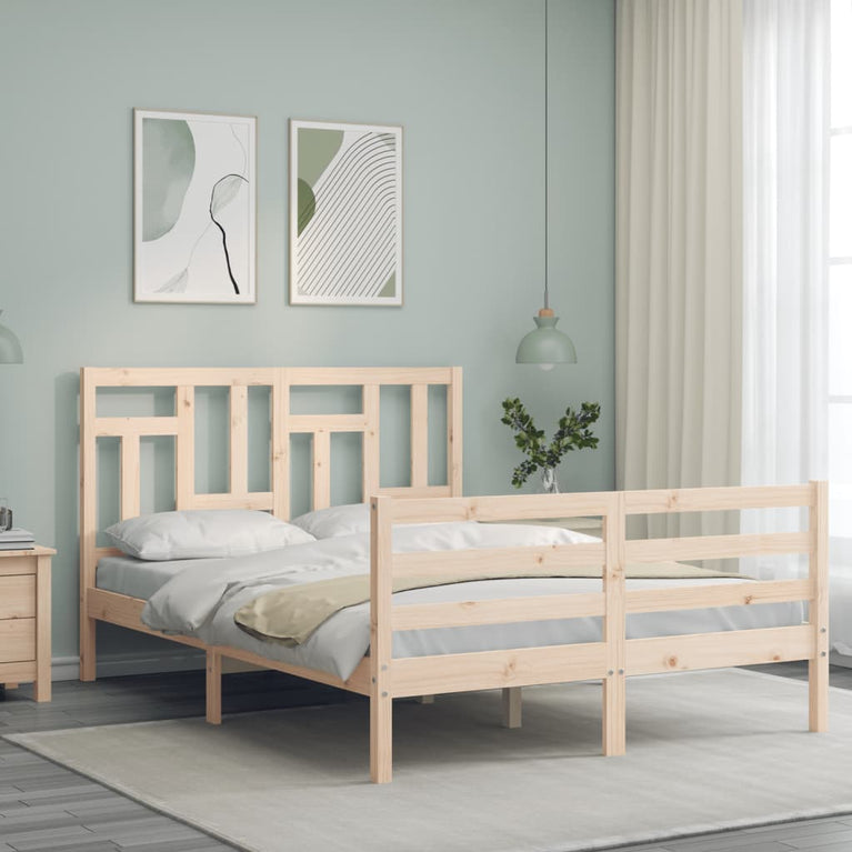 Bedframe met hoofdbord massief hout 140x200 cm