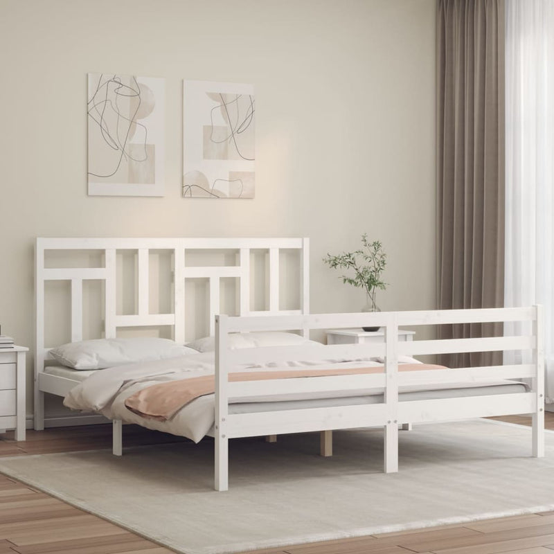 Bedframe met hoofdbord massief hout wit 5 FT King Size