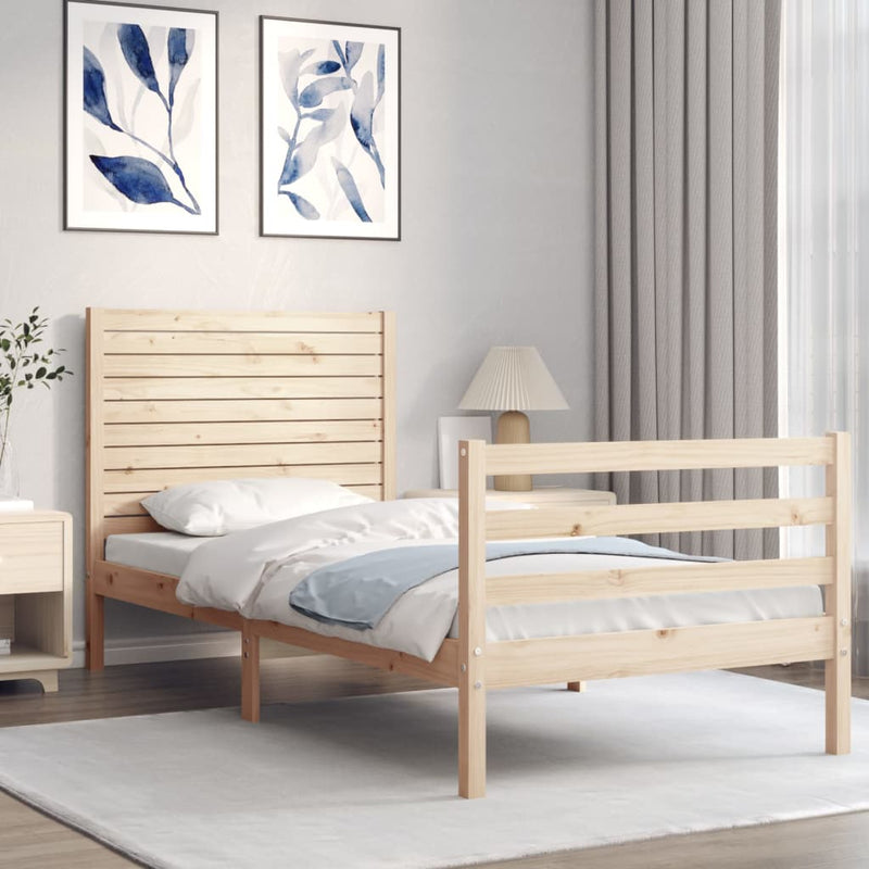 Bedframe met hoofdbord massief hout 3FT Single