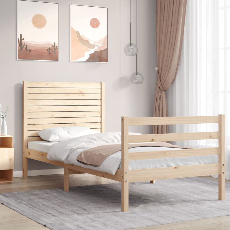 Bedframe met hoofdbord massief hout 3FT Single