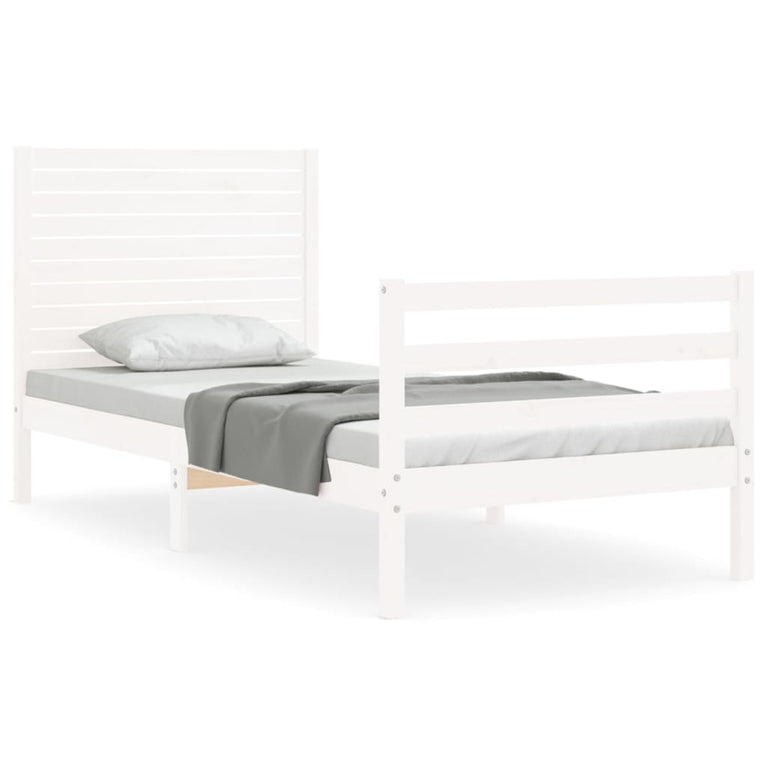 Bedframe met hoofdbord massief hout wit 3FT Single