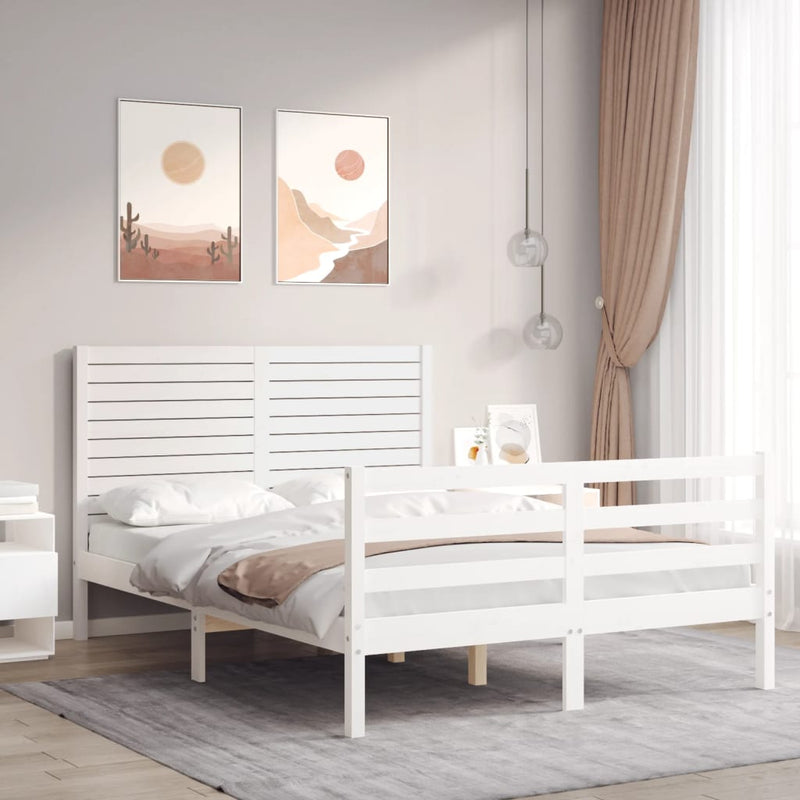 Bedframe met hoofdbord massief hout wit 4FT Small Double
