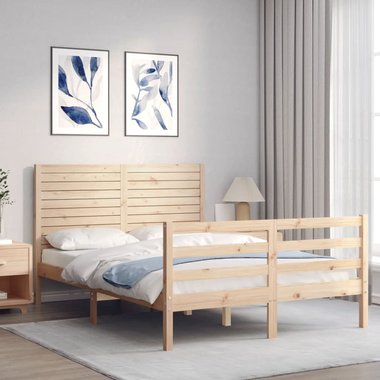 Bedframe met hoofdbord massief hout 140x190 cm