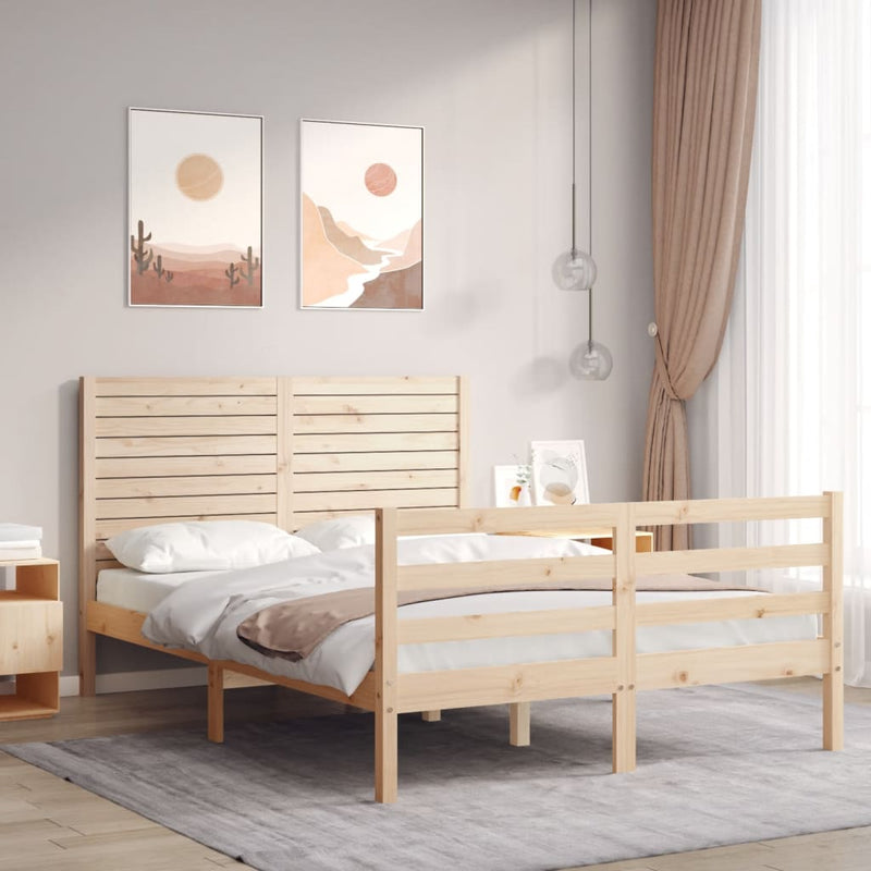 Bedframe met hoofdbord massief hout 140x190 cm