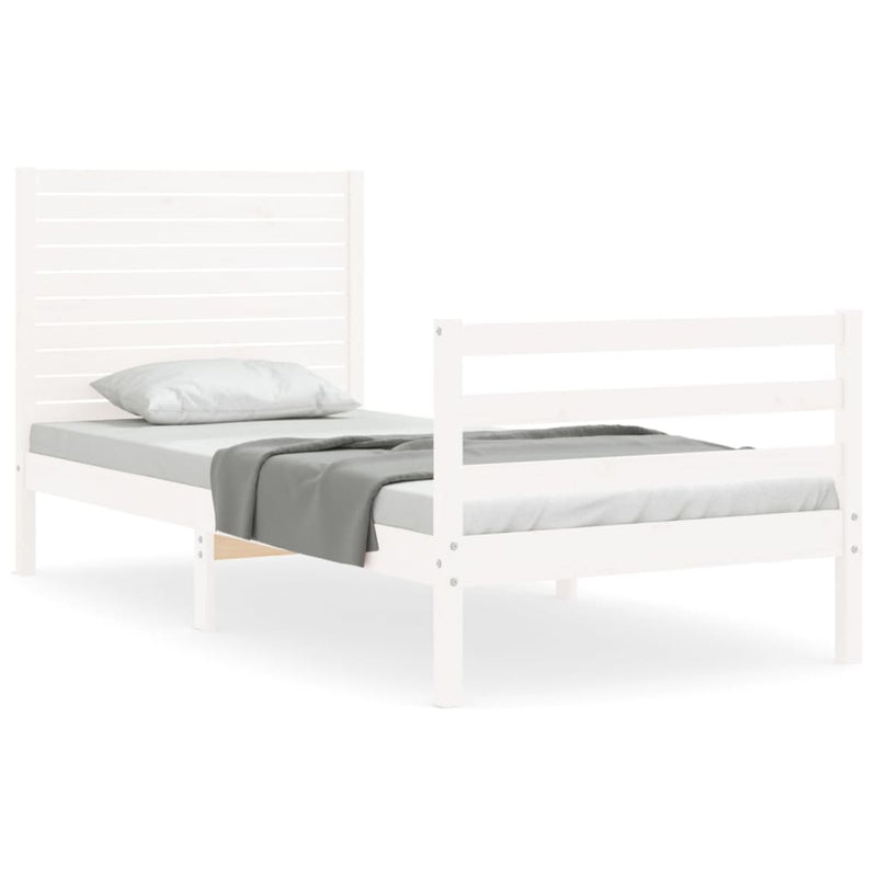 Bedframe met hoofdbord massief hout wit 90x200 cm