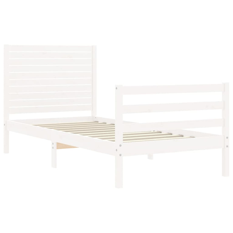 Bedframe met hoofdbord massief hout wit 90x200 cm