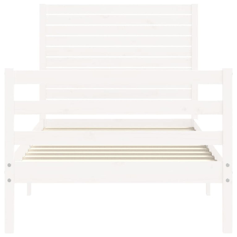 Bedframe met hoofdbord massief hout wit 90x200 cm
