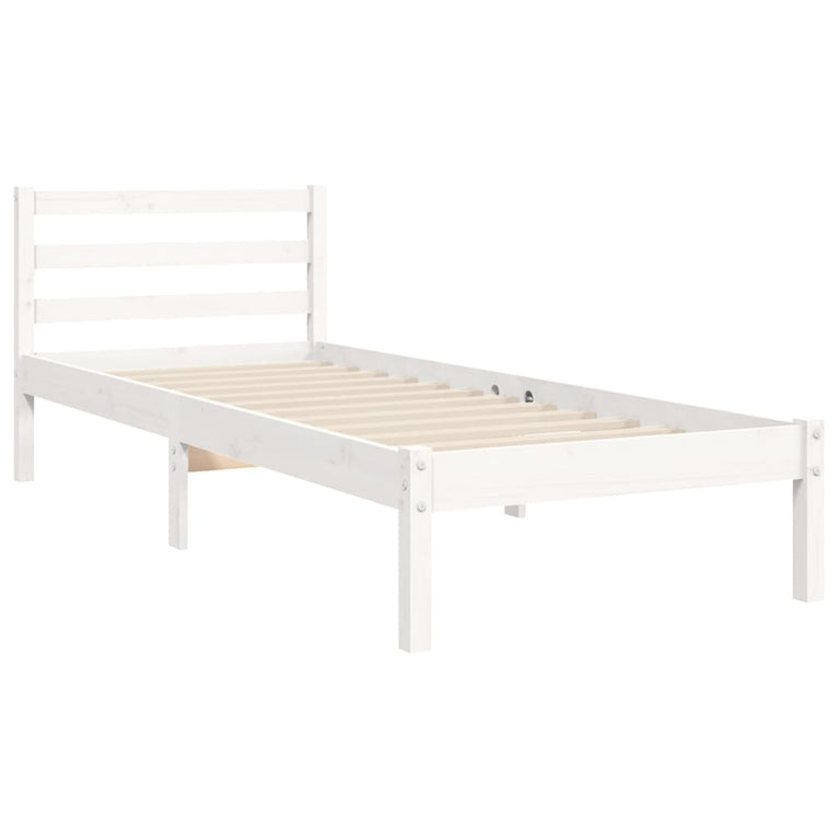 Bedframe met hoofdbord massief hout wit 90x200 cm