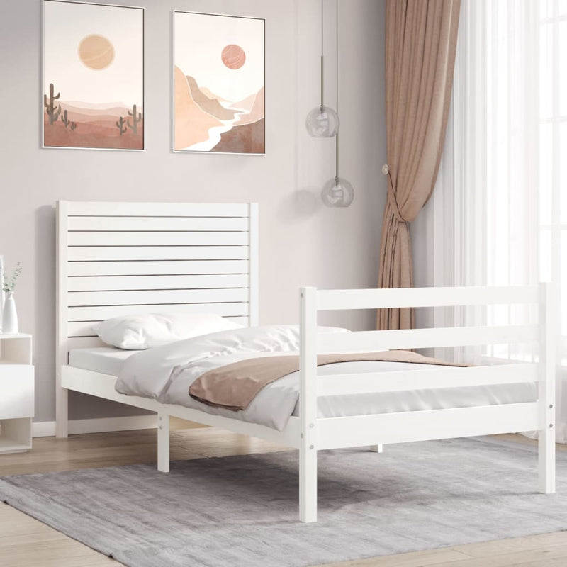 Bedframe met hoofdbord massief hout wit 90x200 cm